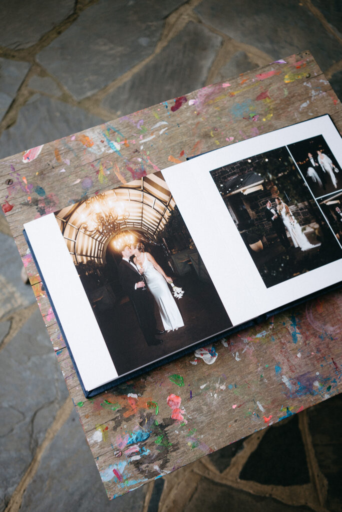 a wedding album on a table
