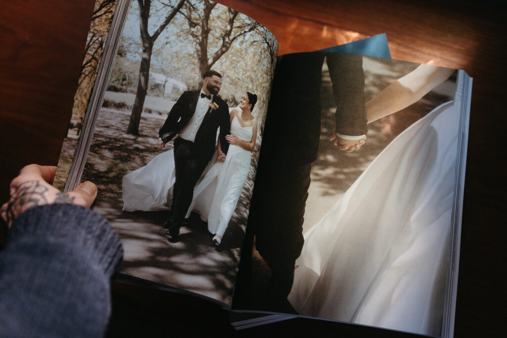 reading a wedding album